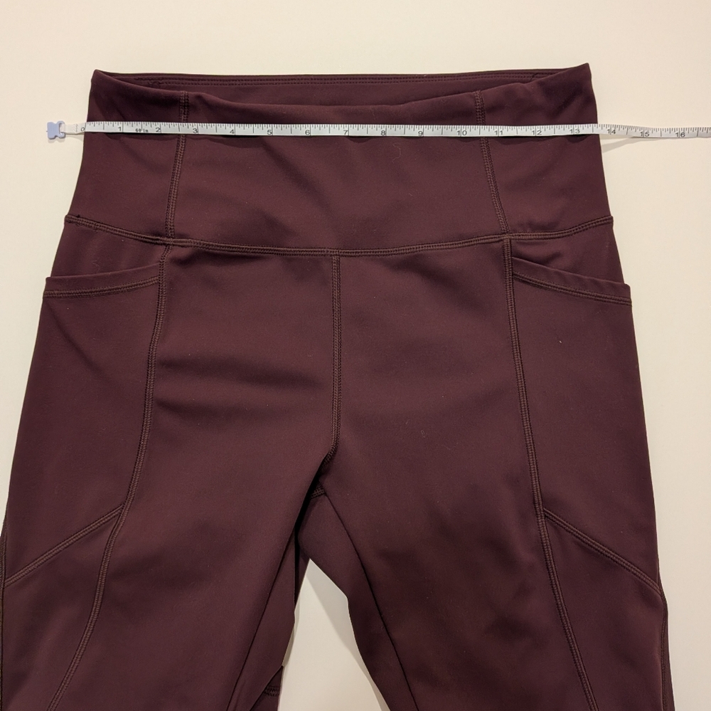 High Waisted Athletic Pocket Leggings Burgundy Wine 7/8 Length Yoga Pants - Picture 6 of 10